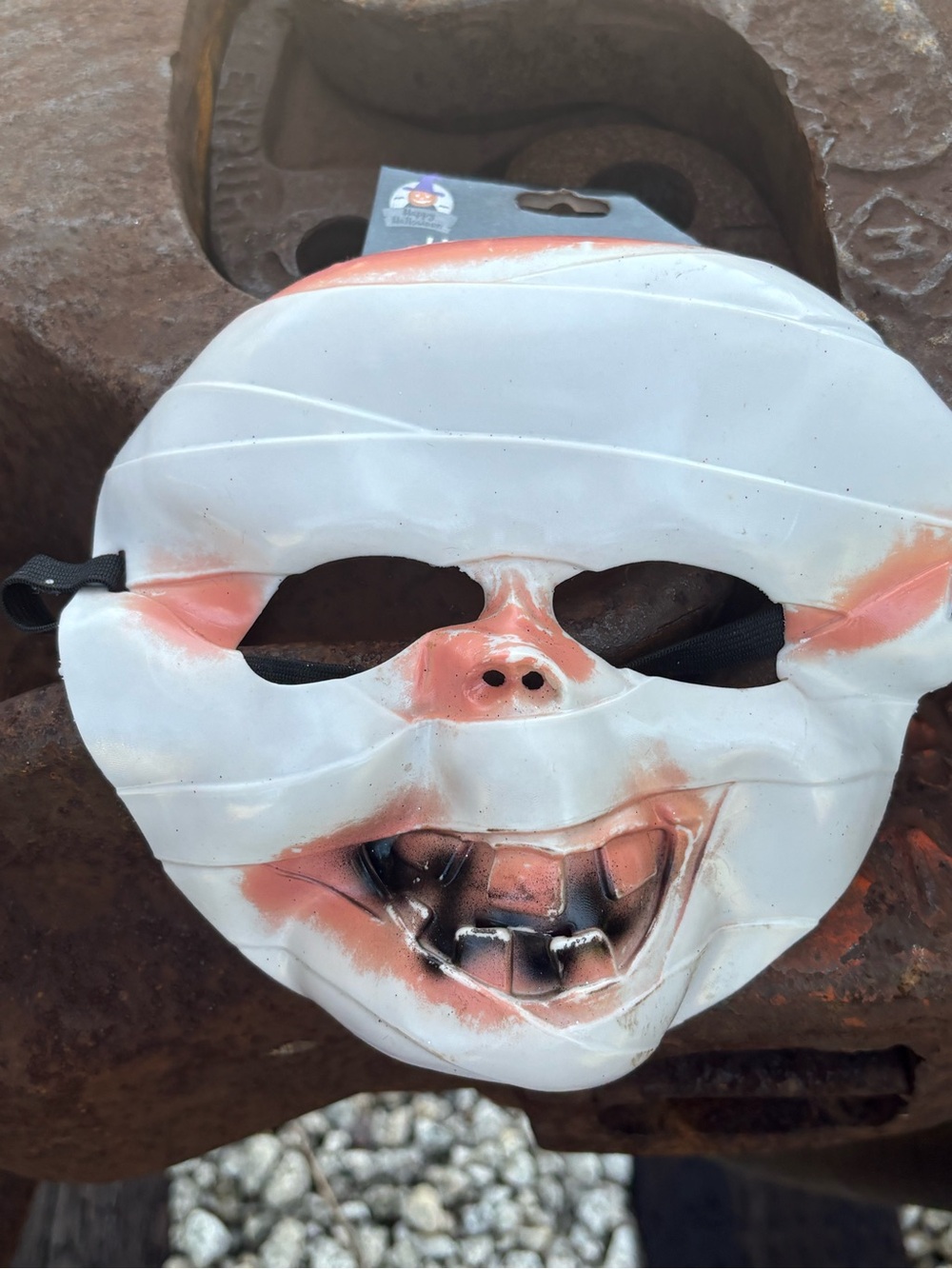 Kids 6 and up Unisex Halloween White/Pink Half Face Plastic Mask Adj Mummy